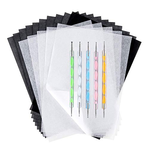 100 Sheets White Tracing Paper 100 Sheets Carbon Transfer Paper and 5 Pieces Ball Embossing Styluses for Wood Burning Craft Paper Canvas and Other Art Craft Surfaces