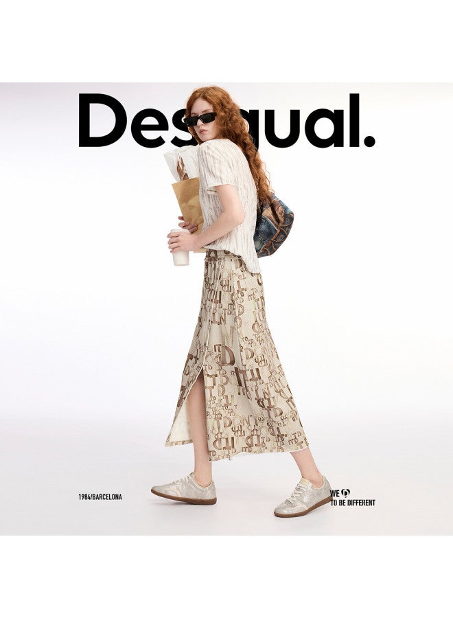 DESIGUAL ss25 New Arrival Hand-painted Letter Print High-slit Skirt - Image 2
