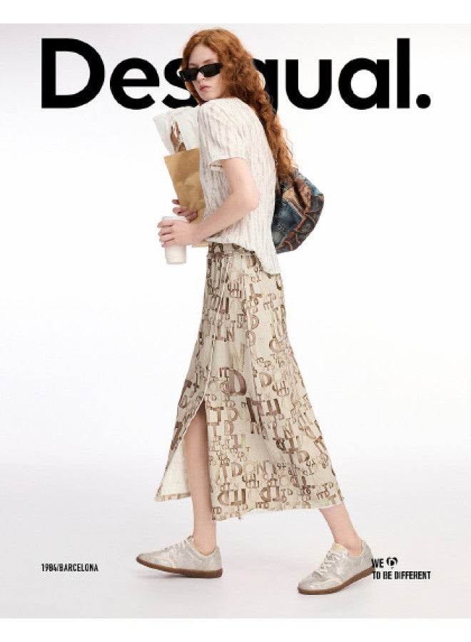 DESIGUAL ss25 New Arrival Hand-painted Letter Print High-slit Skirt - Image 1