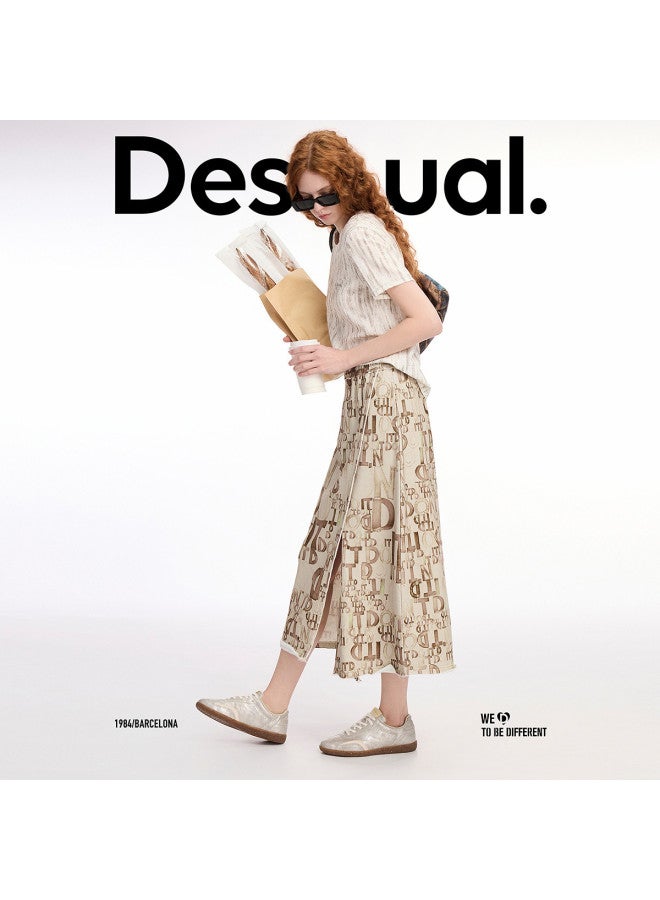 DESIGUAL ss25 New Arrival Hand-painted Letter Print High-slit Skirt - Image 5
