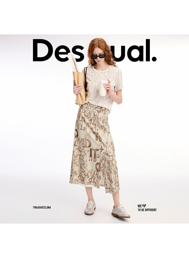 DESIGUAL ss25 New Arrival Hand-painted Letter Print High-slit Skirt - Image 4