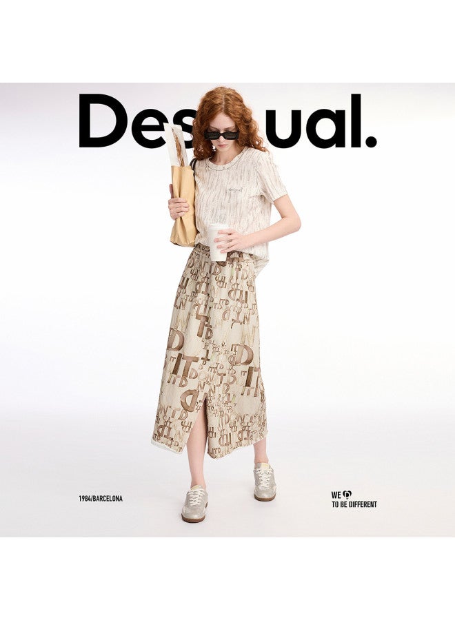 DESIGUAL ss25 New Arrival Hand-painted Letter Print High-slit Skirt - Image 3