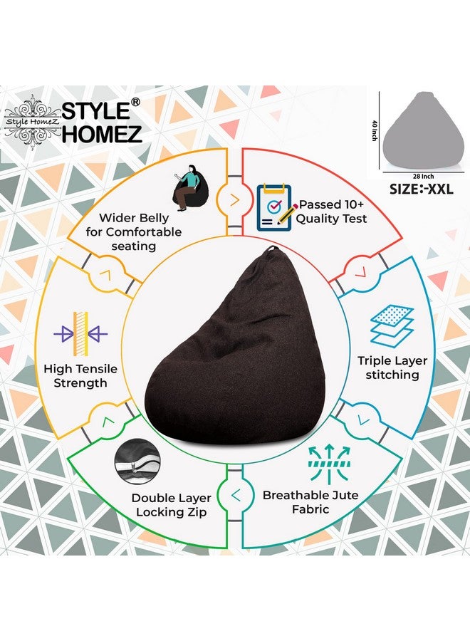 Style Homez Style Homez ORGANIX Collection, Classic Bean Bag XXL Size Chocolate Brown Color in Organic Jute Fabric, Cover Only - Image 4