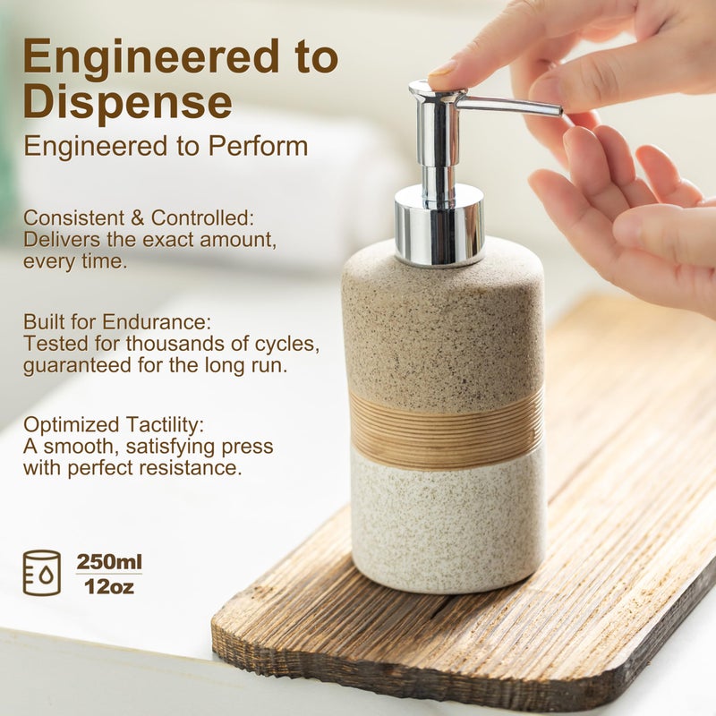 Cormomu Ceramic Dish Soap Dispenser Set with Silicone Funnel, Hand Soap, Shampoo, Body Wash, Liquid Soap Dispenser for Kitchen and Bathroom, Stainless Steel Pump, Non Slip, 12 Oz - Image 2