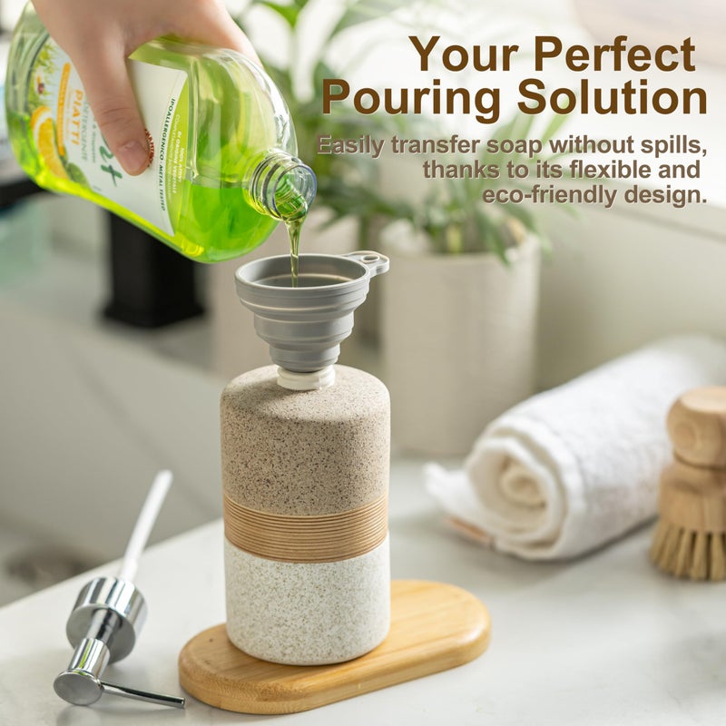 Cormomu Ceramic Dish Soap Dispenser Set with Silicone Funnel, Hand Soap, Shampoo, Body Wash, Liquid Soap Dispenser for Kitchen and Bathroom, Stainless Steel Pump, Non Slip, 12 Oz - Image 4