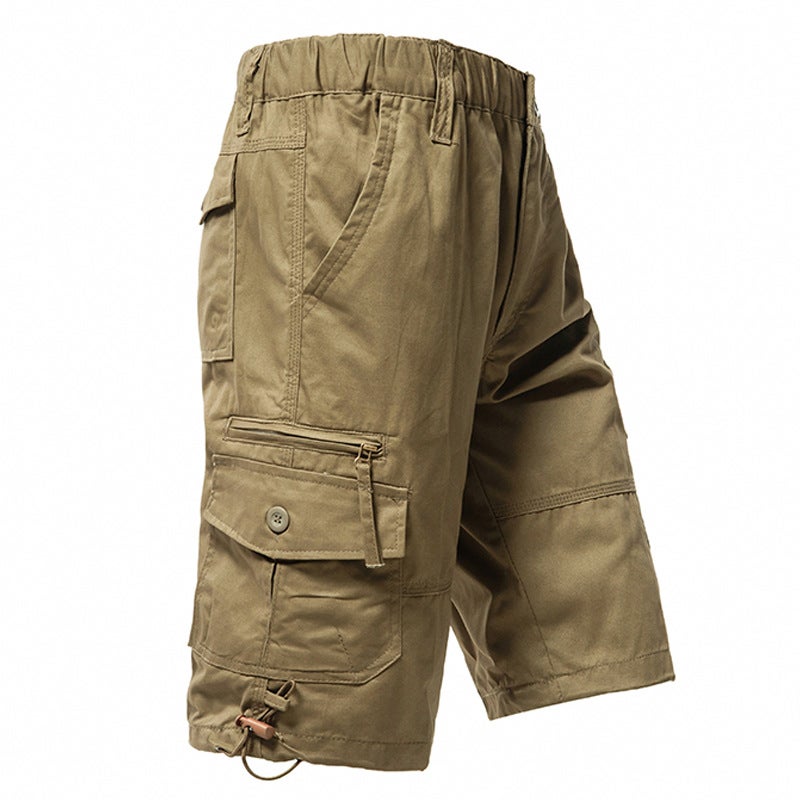 Mens Cotton Multi-Pocket Cargo Shorts 003 khaki - Image 3