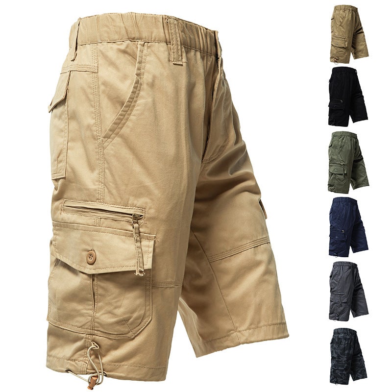 Mens Cotton Multi-Pocket Cargo Shorts 003 khaki - Image 4