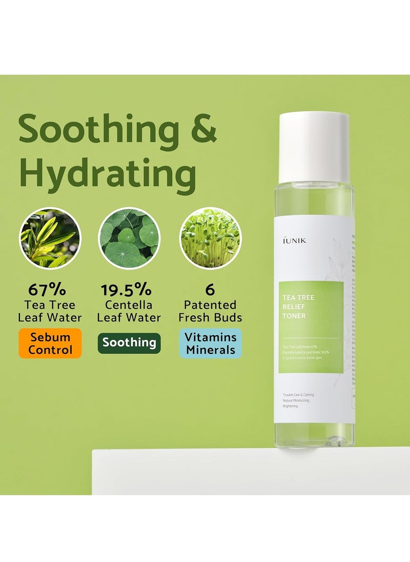 iUNIK - Tea Tree Relief Vegan Face Toner - Facial Moisturizer Acne-Prone Irritated Skin w Tea Tree 67% Centella Asiatica 19.5% 6.7 Fl OZ Sensitive Skin Breakout Rosacea Blemish Plant-Based Ingredients - Image 1