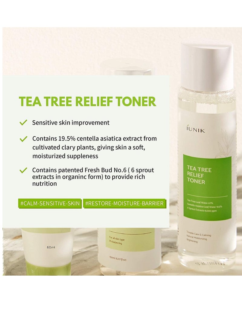iUNIK - Tea Tree Relief Vegan Face Toner - Facial Moisturizer Acne-Prone Irritated Skin w Tea Tree 67% Centella Asiatica 19.5% 6.7 Fl OZ Sensitive Skin Breakout Rosacea Blemish Plant-Based Ingredients - Image 1