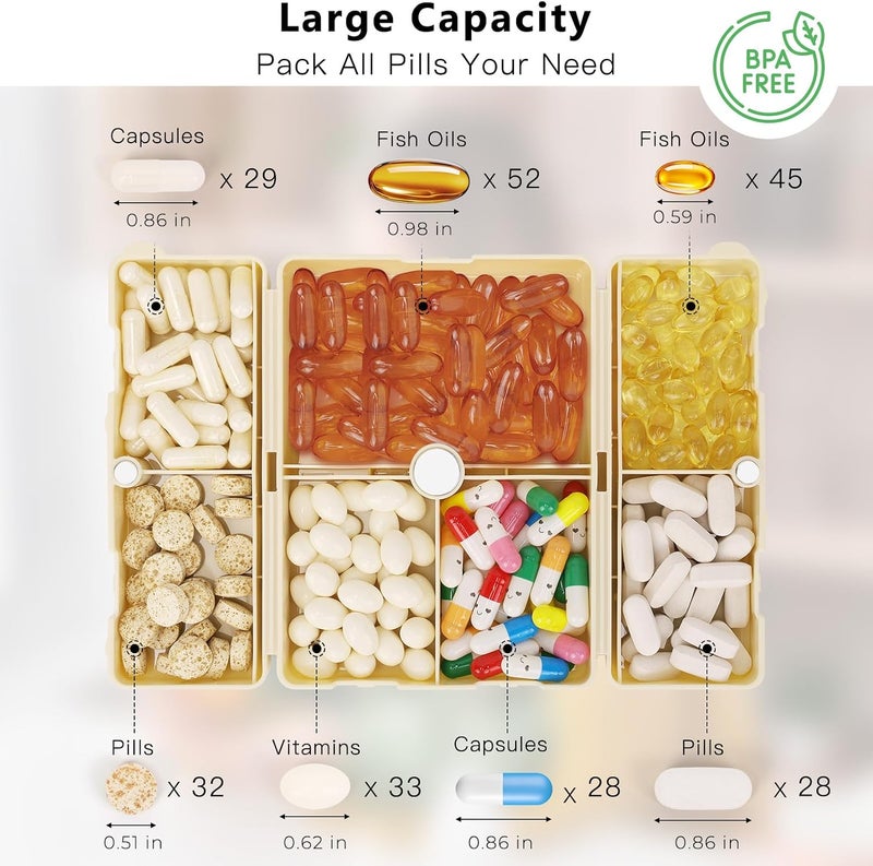 FYY Daily Pill Organizer,2 Pcs 7 Compartments Portable Pill Case Travel Pill Organizer,[Folding Design] Pill Box for Purse Pocket to Hold Vitamins,Cod Liver Oil,Supplements and Medication-White - Image 4