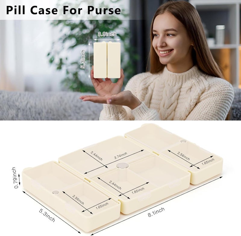 FYY Daily Pill Organizer,2 Pcs 7 Compartments Portable Pill Case Travel Pill Organizer,[Folding Design] Pill Box for Purse Pocket to Hold Vitamins,Cod Liver Oil,Supplements and Medication-White - Image 3