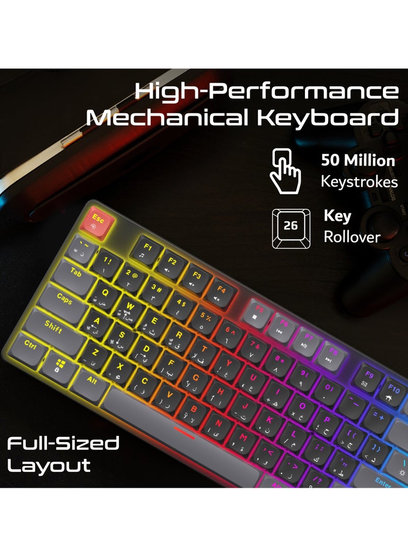 VERTUX Full-Size Mechanical Keyboard for Gamers With 17 LED Rainbow Modes, Low-Profile Dust-Proof Keys, 26 Anti-Ghosting Keys, and Stabilized Big Keys and Superior Performance – StealthKey English - Image 2
