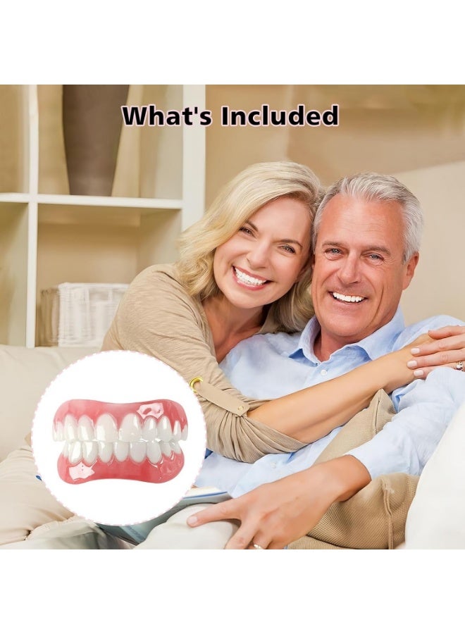 طقم أسنان مريح سهل التركيب للأسنان العلوية والسفلية، أبيض، غطاء تجميلي طبيعي المظهر لابتسامة خالية من العيوب وواثقة، زوج واحد - Image 2