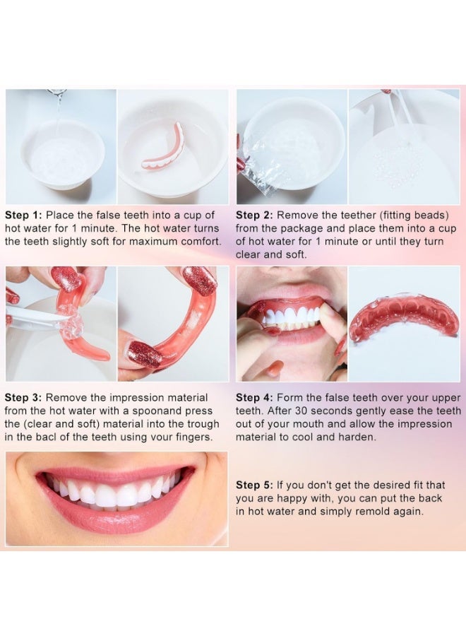 طقم أسنان مريح سهل التركيب للأسنان العلوية والسفلية، أبيض، غطاء تجميلي طبيعي المظهر لابتسامة خالية من العيوب وواثقة، زوج واحد - Image 4