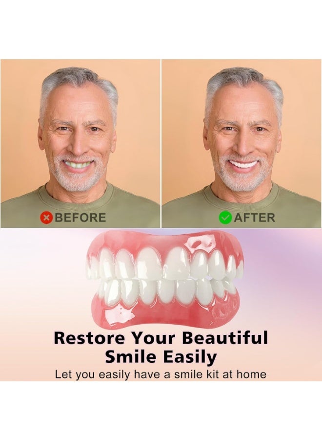 طقم أسنان مريح سهل التركيب للأسنان العلوية والسفلية، أبيض، غطاء تجميلي طبيعي المظهر لابتسامة خالية من العيوب وواثقة، زوج واحد - Image 3
