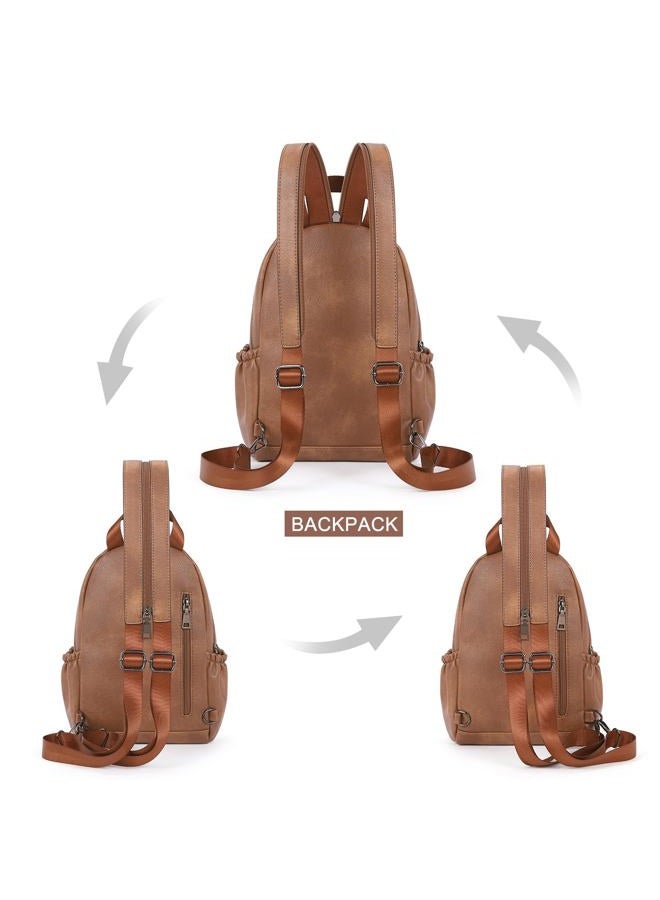 CLUCI Sling Bag for Women Leather Women's Backpack Small Convertible Backpack Purse Crossbody Bag for Travel, 0-3 Brown, Small, Casual - Image 3