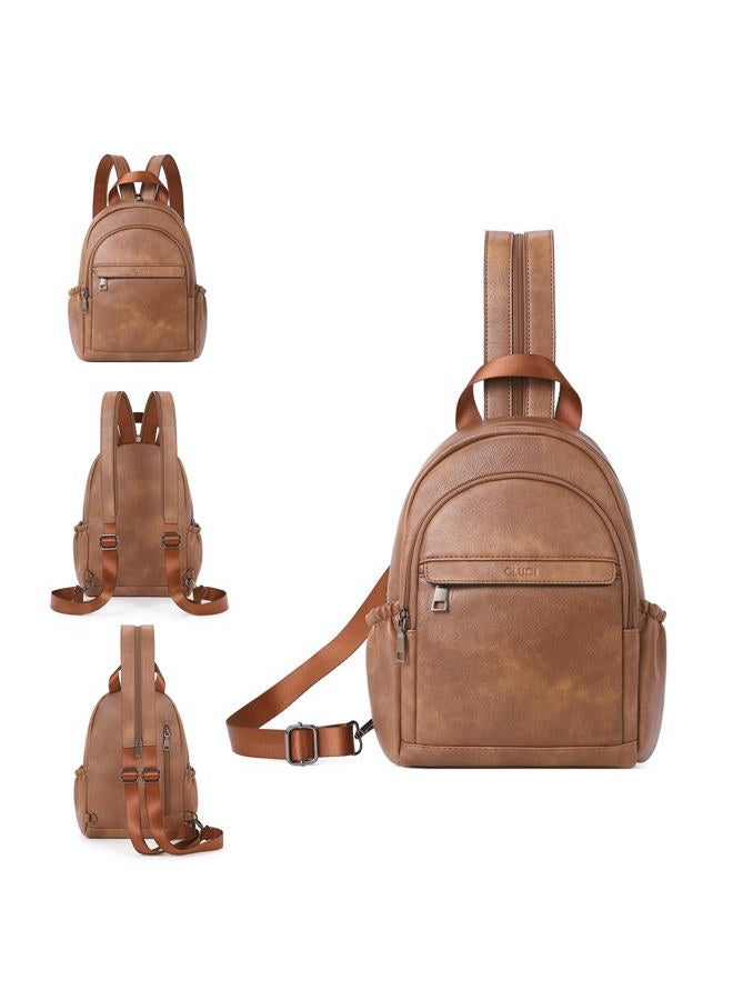 CLUCI Sling Bag for Women Leather Women's Backpack Small Convertible Backpack Purse Crossbody Bag for Travel, 0-3 Brown, Small, Casual - Image 1