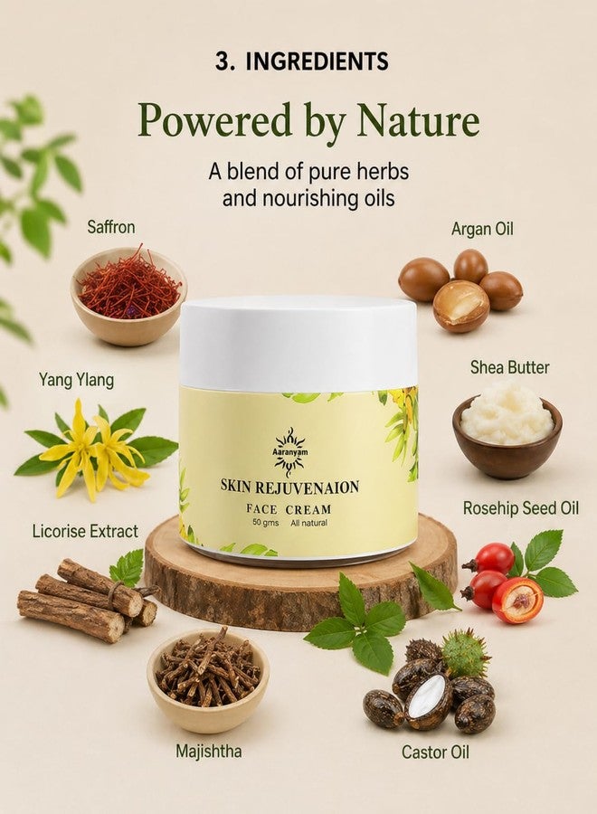 Aaranyam Rejuvenating Face Cream | Natural Anti Aging Moisturizer for Glowing Complexion | Ayurvedic Herbal Formula | Hydrating & Repair Cream for Dry & Dull Skin | 50g - Image 1