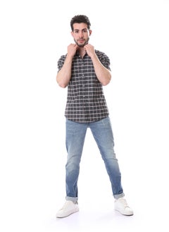 Andora Bi-Tone Plaids Short Sleeves Shirt - Black & White  - Image 1