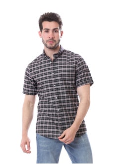 Andora Bi-Tone Plaids Short Sleeves Shirt - Black & White  - Image 2