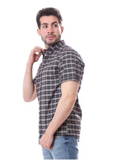 Andora Bi-Tone Plaids Short Sleeves Shirt - Black & White  - Image 3