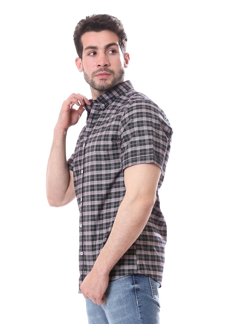 Andora Bi-Tone Plaids Short Sleeves Shirt - Black & White  - Image 3