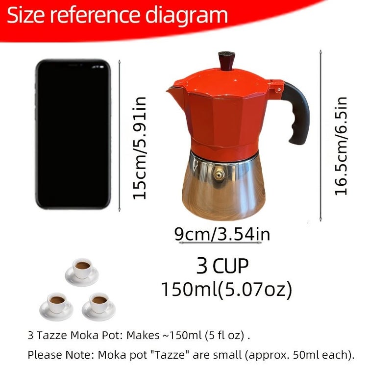 Italian Stovetop Coffee Pot 3 Cups 5 Ounce Manual Espresso Brewer Moka Express Style Pot for Gas Or Electric Cooktop Classic Design for Espresso And Cappuccino Lovers - Image 3