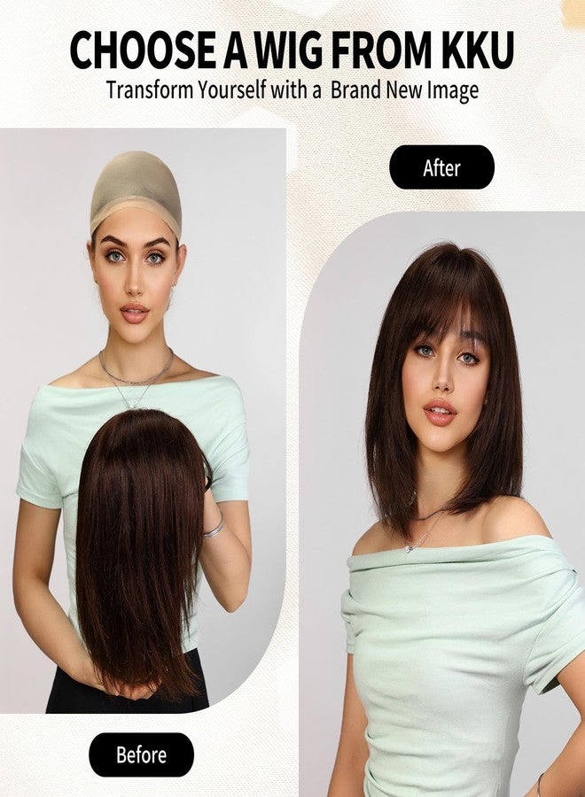 KKU 12 Inch Human Hair Wig, Layered Human Hair Wigs with Bangs, Wear Natural Realism for Daily Use (Ash Platinum Blonde) - Image 4