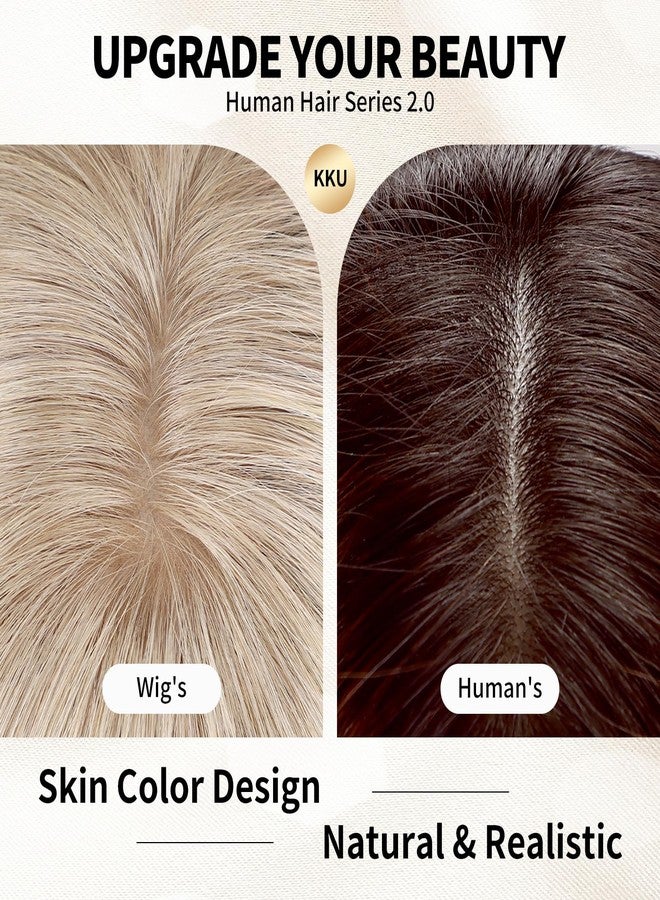 KKU 12 Inch Human Hair Wig, Layered Human Hair Wigs with Bangs, Wear Natural Realism for Daily Use (Ash Platinum Blonde) - Image 3