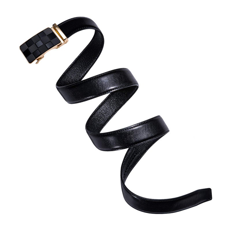Dubulle Dubulle Men's Ratchet Belts Black Gold Chessboard Automatic Buckle Sliding Leather Strap Business Casual Belt Gift - Adjustable Cut to Fit  - Image 3