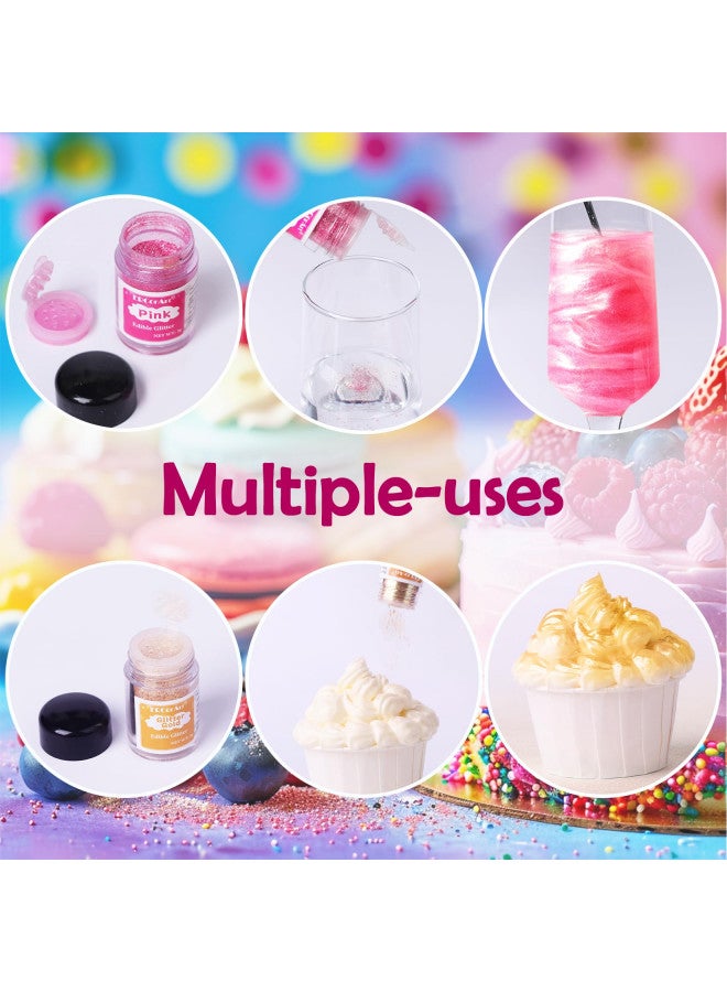 ERCorArt Edible Glitter - 6 Colors Luster Dust Edible with 4 Colors Gel Food Coloring, Food Grade Cake Decorating Shimmering Glitter for Drinks, Powder Glitter for Fondant, Chocolate, Candy, Cookie- 3g, Vegan - Image 3