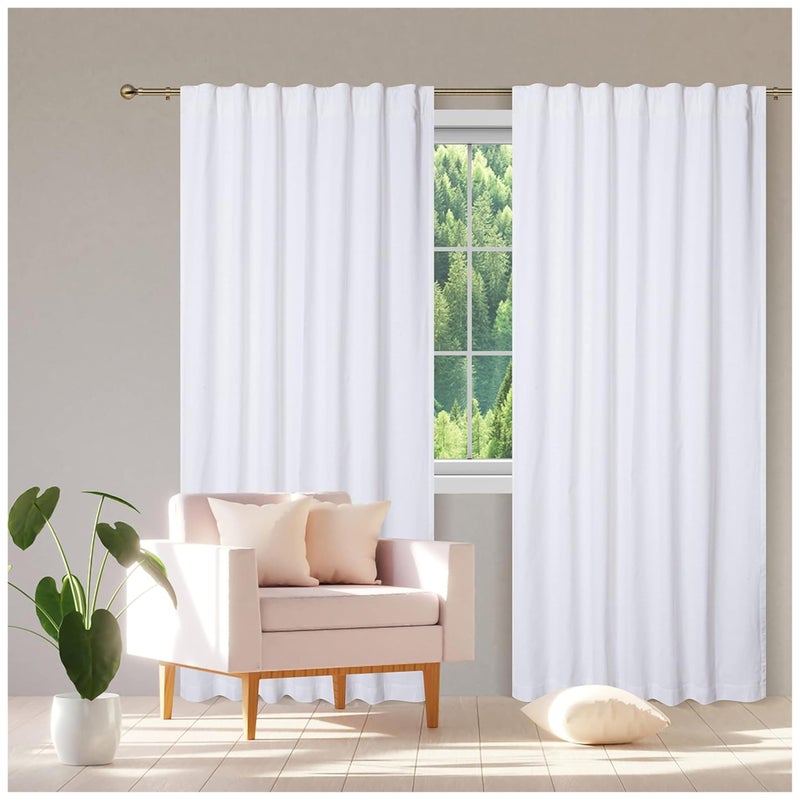 Bedding Craft White Cotton Christmas Tab Top Curtains Set of 2 96 Long x 50 Wide White Panel Curtains