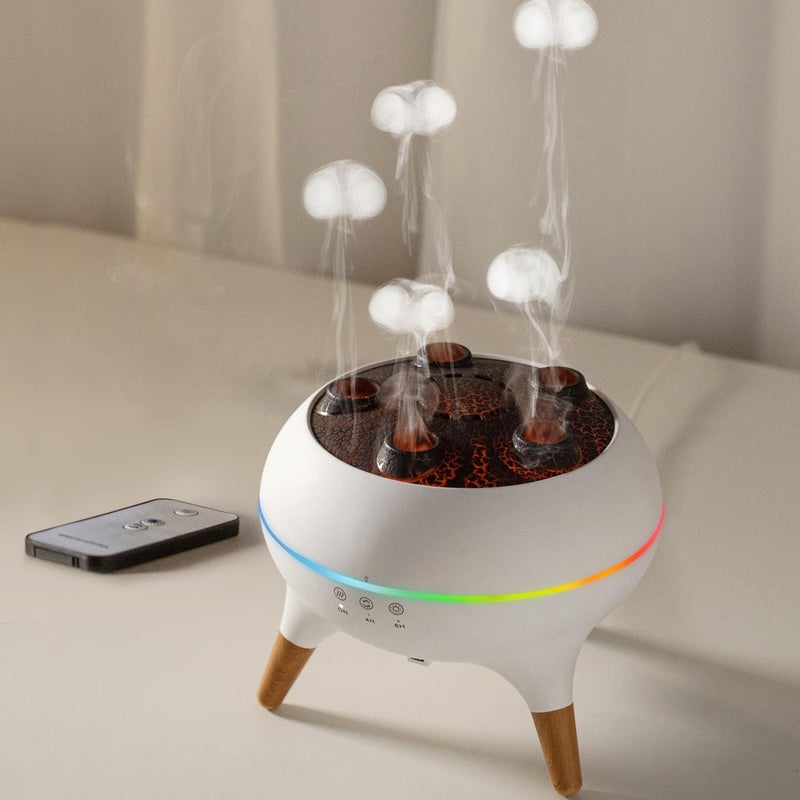 HIROGA Jellyfish Diffuser 250ML, Volcano Diffuser Aroma Diffusers Air Humidifiers 7Color LED, 5 Rings Dynamic Sound Pickup Ultrasonic Aromatherapy Fragrant for Bedroom Office (White) - Image 1