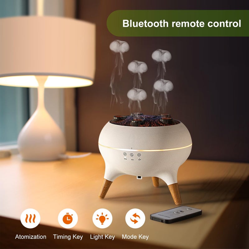HIROGA Jellyfish Diffuser 250ML, Volcano Diffuser Aroma Diffusers Air Humidifiers 7Color LED, 5 Rings Dynamic Sound Pickup Ultrasonic Aromatherapy Fragrant for Bedroom Office (White) - Image 2