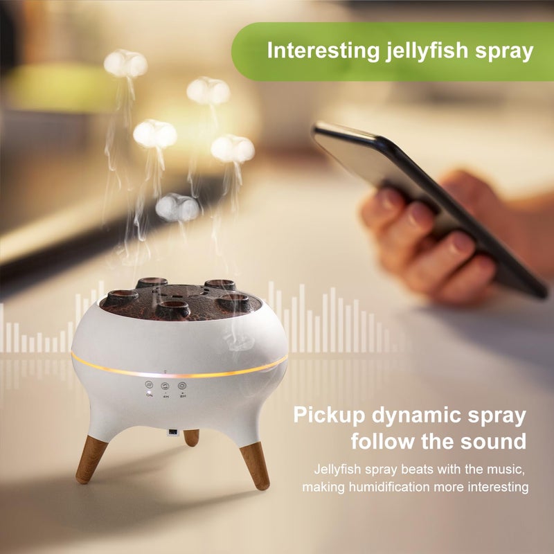 HIROGA Jellyfish Diffuser 250ML, Volcano Diffuser Aroma Diffusers Air Humidifiers 7Color LED, 5 Rings Dynamic Sound Pickup Ultrasonic Aromatherapy Fragrant for Bedroom Office (White) - Image 3