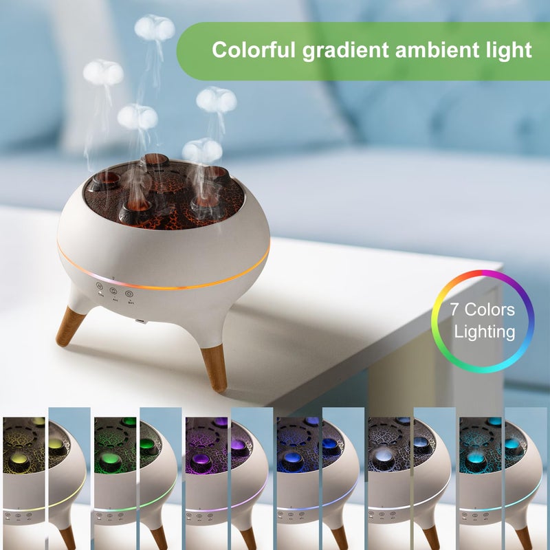 HIROGA Jellyfish Diffuser 250ML, Volcano Diffuser Aroma Diffusers Air Humidifiers 7Color LED, 5 Rings Dynamic Sound Pickup Ultrasonic Aromatherapy Fragrant for Bedroom Office (White) - Image 4