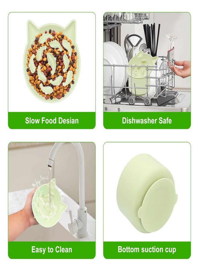 Hooshion Cat Slow Feeder, Elevated Slow Feeder Bowl Tilt Design, No Black Chin, Tilted Design, for Dry Wet Food, for Cats & Small Dogs (Green) - Image 5