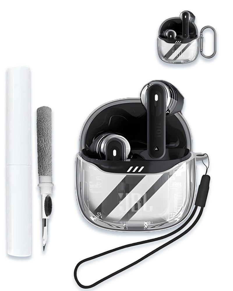 WUNIAK Case for JBL Tune Flex 2 | True Wireless Noise Cancelling Earbuds,Clear Soft TPU Protective Cover with Keychain and Cleaner Kit for Women Men Shockproof Skin,Clear - Image 1
