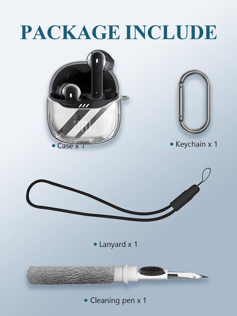 WUNIAK Case for JBL Tune Flex 2 | True Wireless Noise Cancelling Earbuds,Clear Soft TPU Protective Cover with Keychain and Cleaner Kit for Women Men Shockproof Skin,Clear - Image 2