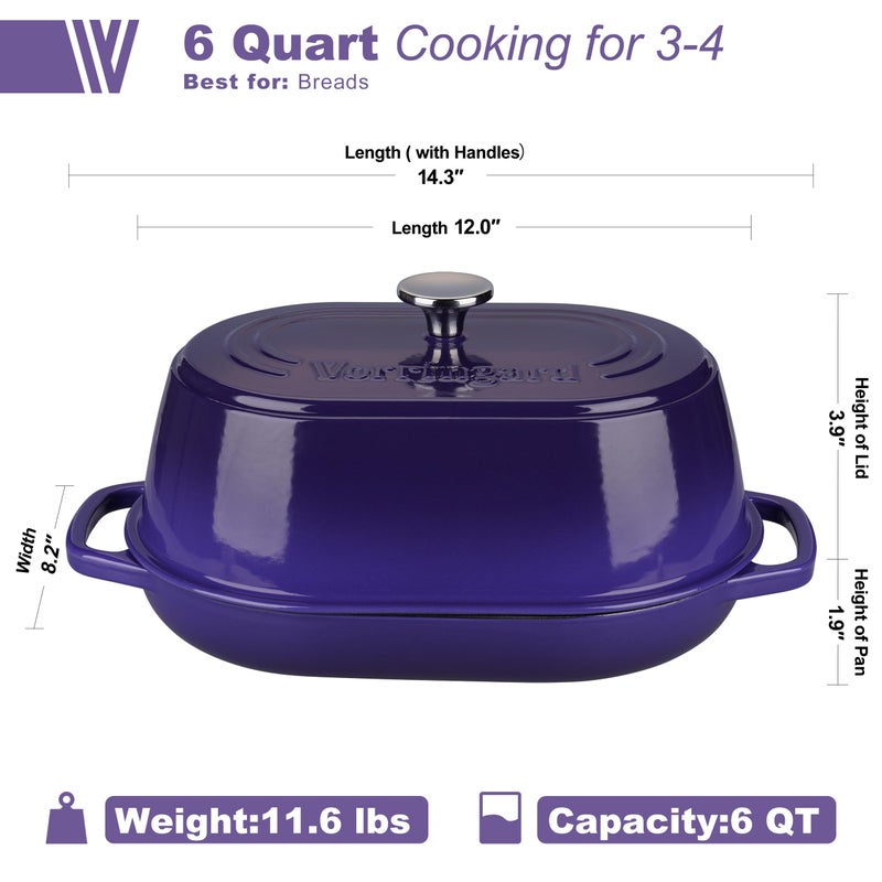 VORRINGARD Enameled Cast Iron Dutch Oven Pot with Dome Lid, Oval Bread Oven for Homemade Sourdough Bread Baking, Oven Safe up to 500Â°F, 6 Quart, Purple - Image 2