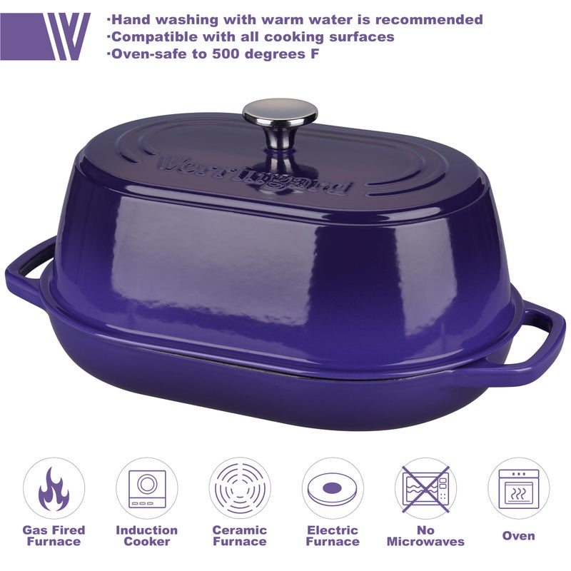 VORRINGARD Enameled Cast Iron Dutch Oven Pot with Dome Lid, Oval Bread Oven for Homemade Sourdough Bread Baking, Oven Safe up to 500Â°F, 6 Quart, Purple - Image 3