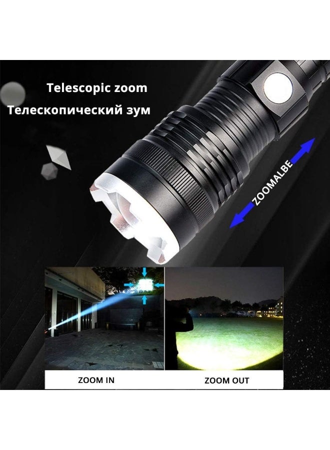 P90 Super Bright Rechargeable Flashlight, Aluminum Alloy LED Torch with Adjustable Focus, USB Rechargeable Portable Handheld Flashlight for Camping, Hiking & Emergency Use - Image 4