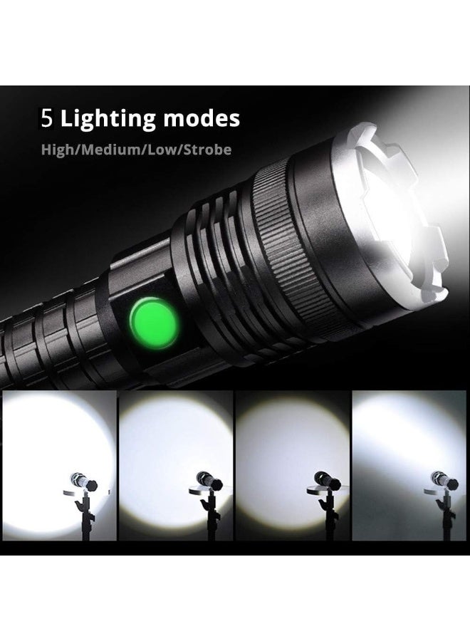 P90 Super Bright Rechargeable Flashlight, Aluminum Alloy LED Torch with Adjustable Focus, USB Rechargeable Portable Handheld Flashlight for Camping, Hiking & Emergency Use - Image 5