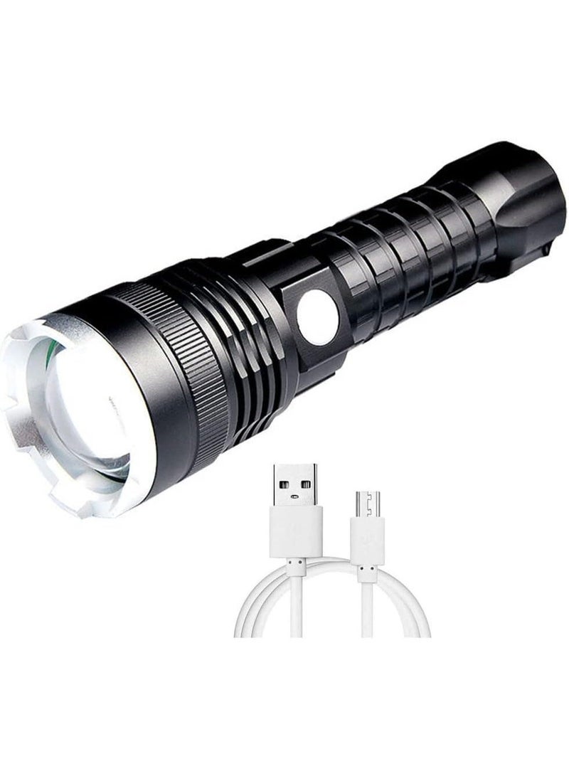 P90 Super Bright Rechargeable Flashlight, Aluminum Alloy LED Torch with Adjustable Focus, USB Rechargeable Portable Handheld Flashlight for Camping, Hiking & Emergency Use - Image 1
