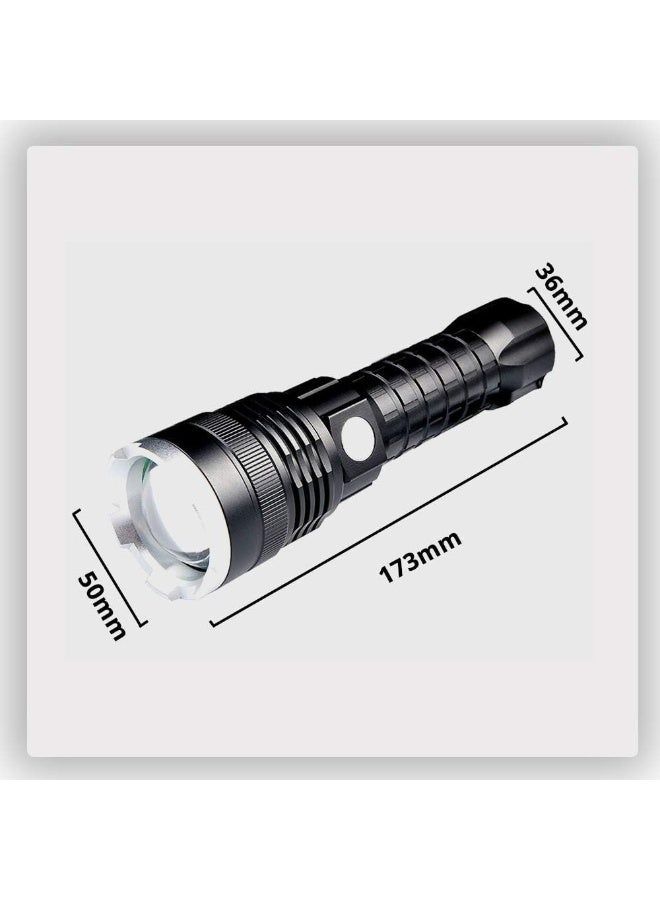 P90 Super Bright Rechargeable Flashlight, Aluminum Alloy LED Torch with Adjustable Focus, USB Rechargeable Portable Handheld Flashlight for Camping, Hiking & Emergency Use - Image 2