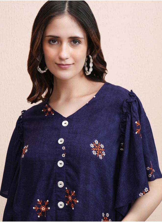 Vishudh Floral Print Flared Sleeves Crop Top by Styli  - Image 1