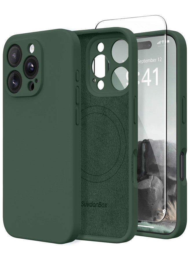 SuydanBox Magnetic for iPhone 16 Pro Case, Compatible with MagSafe, [Full Camera Protection][Screen Protector] Silicone Shockproof Protective Phone Case for iPhone 16 Pro 6.3", Forest Green - Image 1