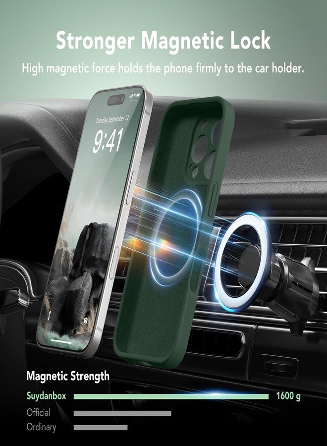 SuydanBox Magnetic for iPhone 16 Pro Case, Compatible with MagSafe, [Full Camera Protection][Screen Protector] Silicone Shockproof Protective Phone Case for iPhone 16 Pro 6.3", Forest Green - Image 3