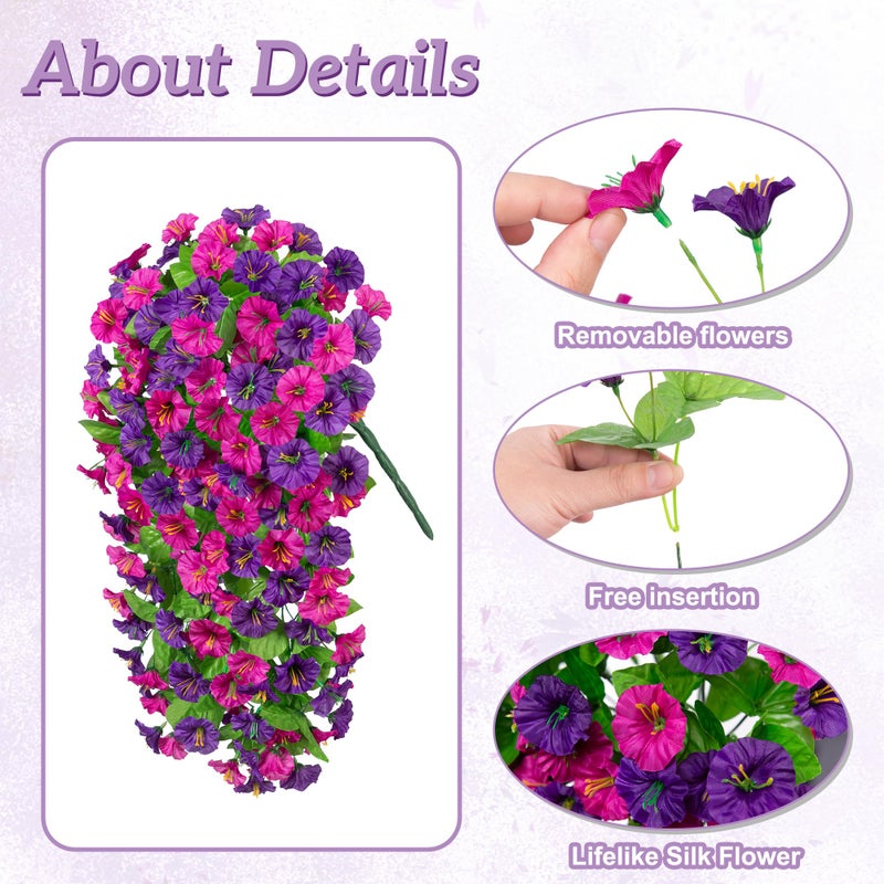 Ammyoo Artificial Fake Hanging Flowers Basket for Spring Decor, Faux Silk Flower in Planter for Summer, Outdoor Artificial Floral for Home Porch Yard(Purple-red Deep Purple) - Image 3
