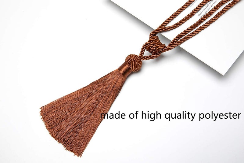 Curtain Tiebacks Handmade Braided Rope, Hand-Woven Ties Home Decorative Tassels Holdbacks(Light Coffee,4pcs) - Image 4